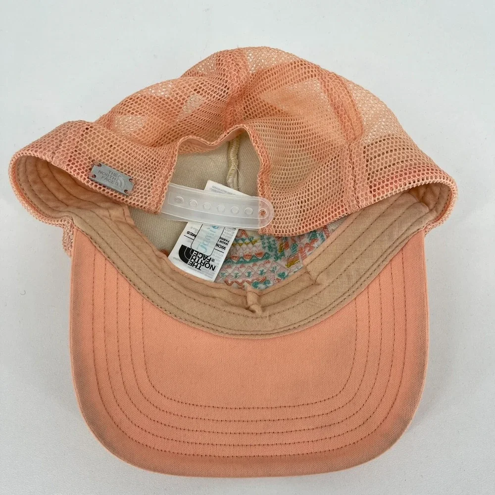The North Face Womens Peach Embroidered Mountain Trucker Hat Snapback Cap